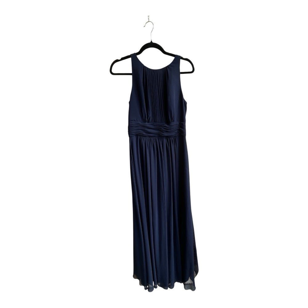 Lauren Ralph Lauren Evening Gown 6‎ Navy Blue Pleated High Neck Chiffon